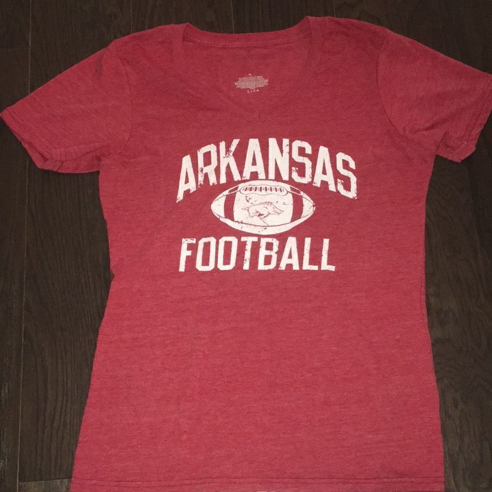 Women’s ladies sexy V-neck Arkansas Razorbacks university jersey thin tee shirt
